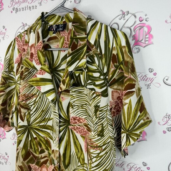 Above the crowd button up tropical cheetah Floral Leaf Print Short Sleeve Shirt - Picture 4 of 8